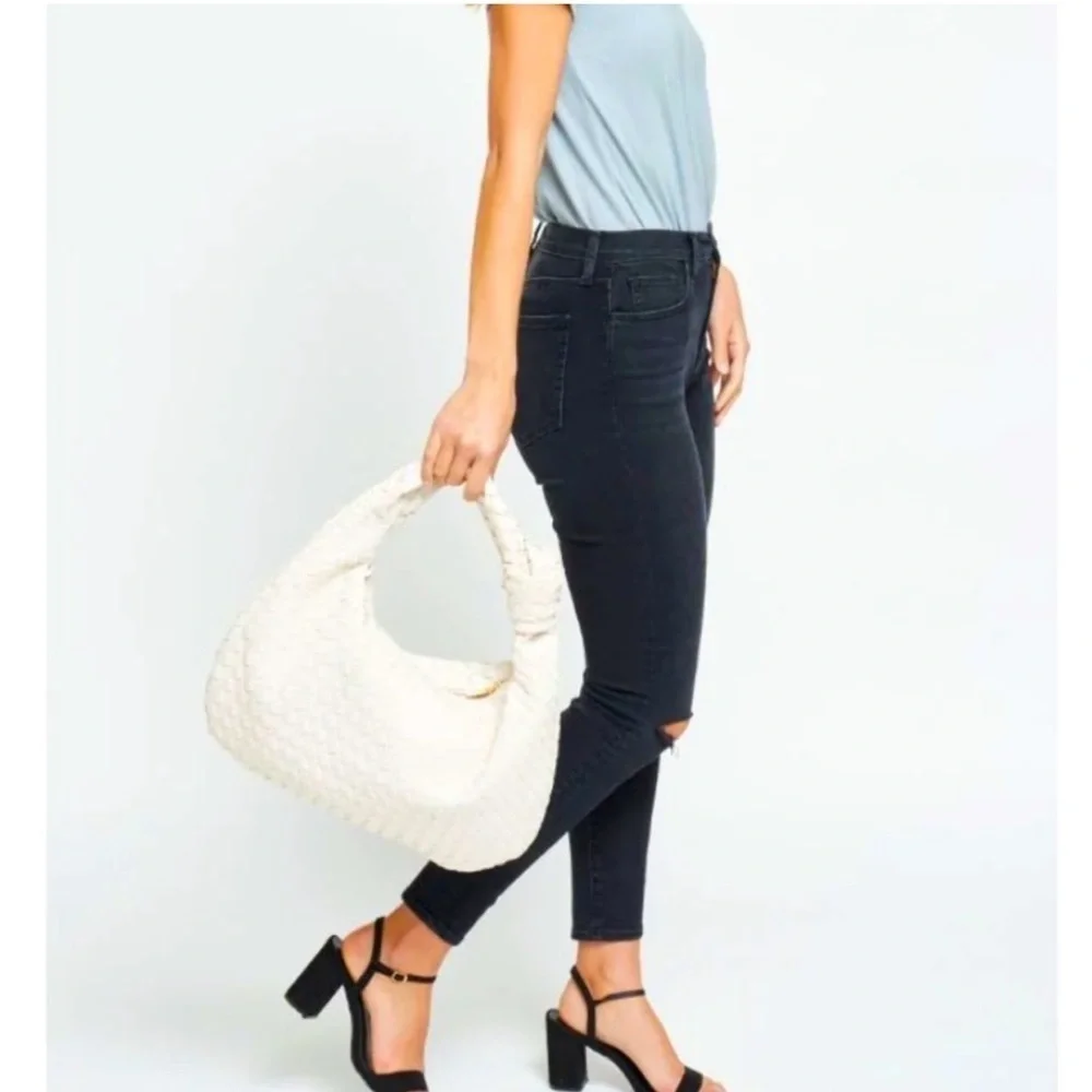 💎💎NWT-Urban Expressions STUNNING Bone Suede Faux-Leather Woven Hobo Bag 💎💎